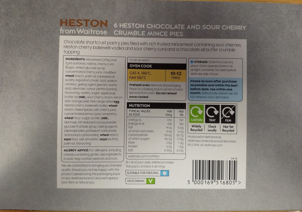 2019 Heston Chocolate & Sour Cherry Crumble Mince Pie Box 2