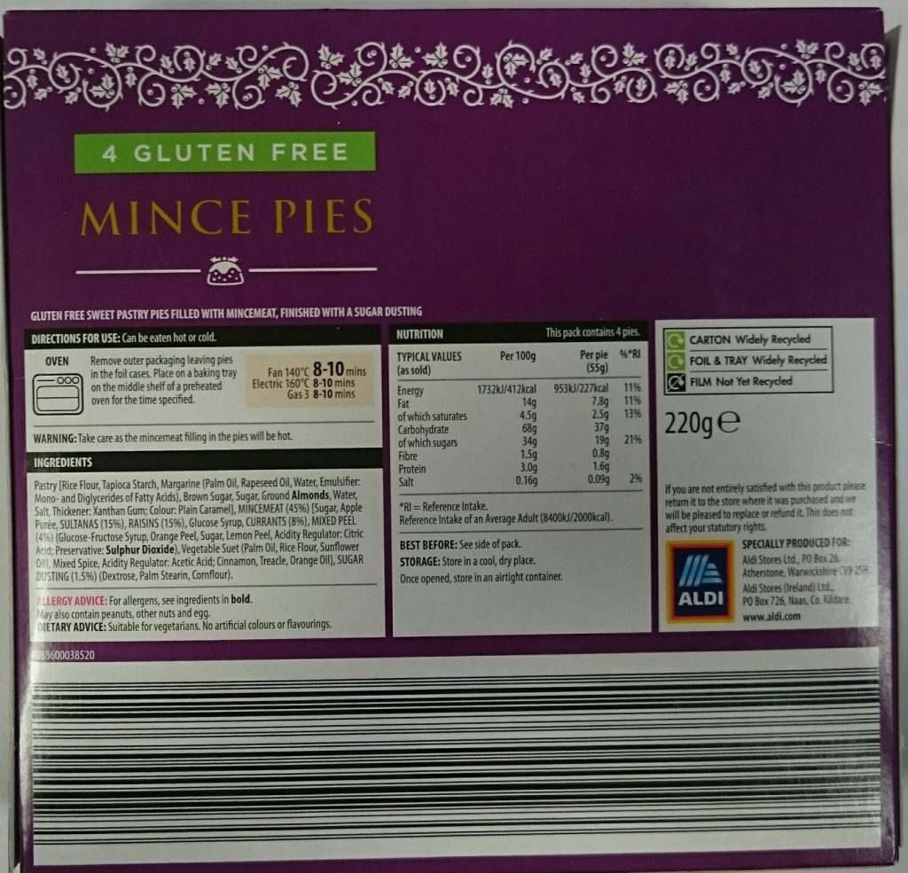 2019 Aldi Free From 4 Gluten Free Mince Pie Box 2