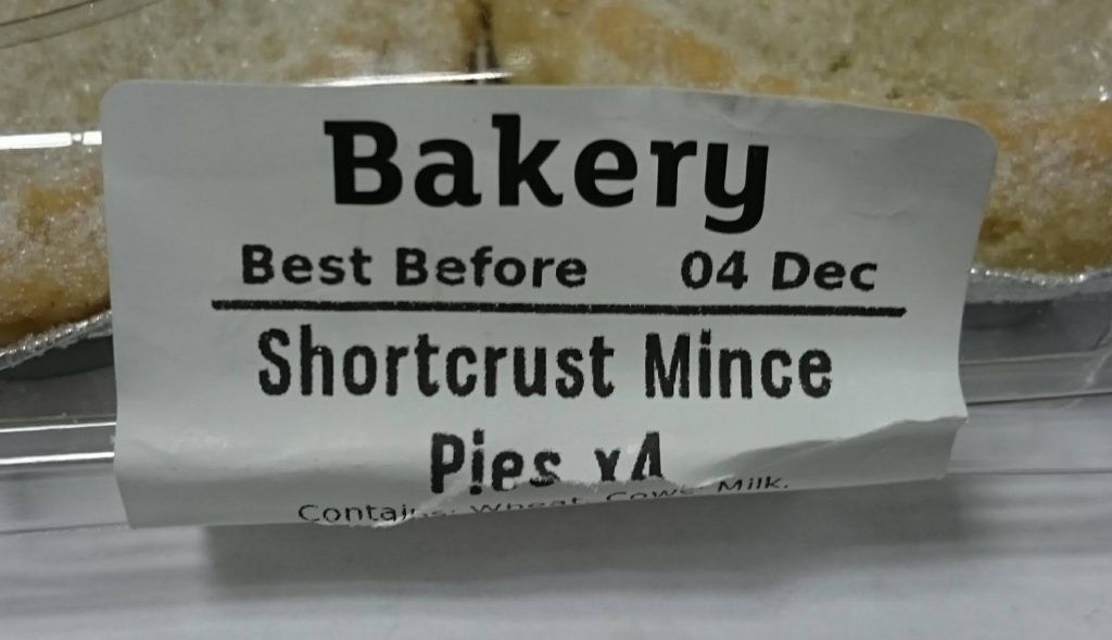 2019 Sainsbury’s Bakery Baked in store Mince Pie Label